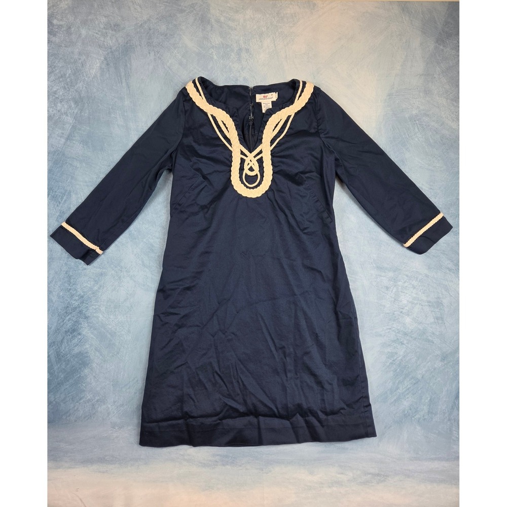 Vineyard Vines Nautical Rope Applique Women's Dress 6 Navy Blue 3/4 Sleeve